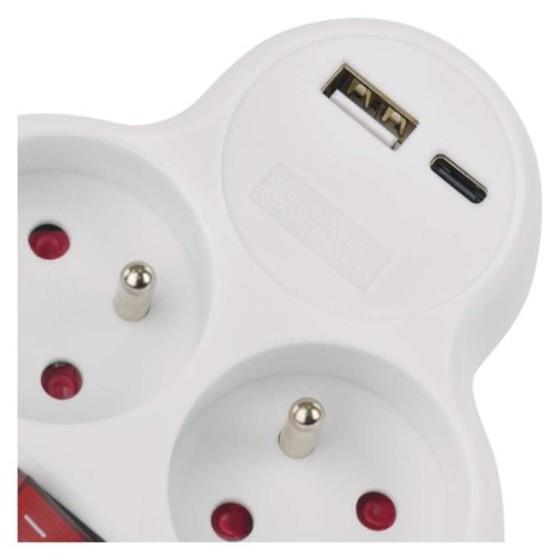 Emos/ Zásuvka rozbočovací 2x, vyp, 1x USB-A+1x USB-C