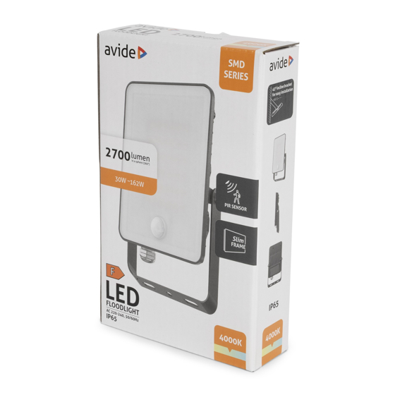 Avide /LED bodové světlo  SMD bezrámové 30W, 4000K, vestavěné PIR 2700lm
