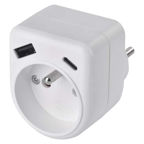 Emos/ Rozbočovací zásuvka 1×, 1×USB-A+1×USB-C, bílá