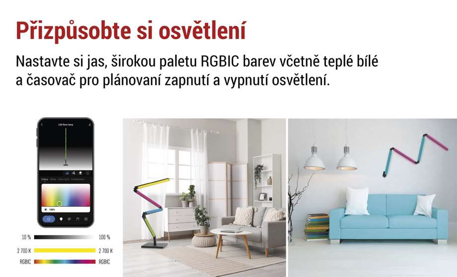 Emos/GoSmart LED stojací lampa, černá, 175 cm, teplá bílá / RGBIC WiFi