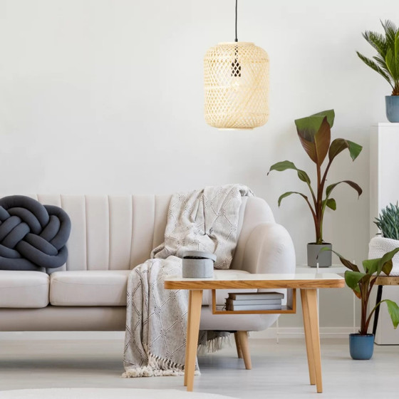 Brilliant/ Závěsné svítidlo MESA černé + přírodní ratan