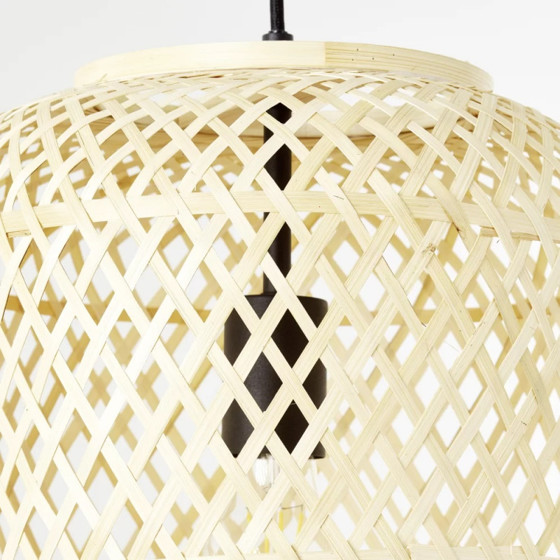 Brilliant/ Závěsné svítidlo MESA černé + přírodní ratan